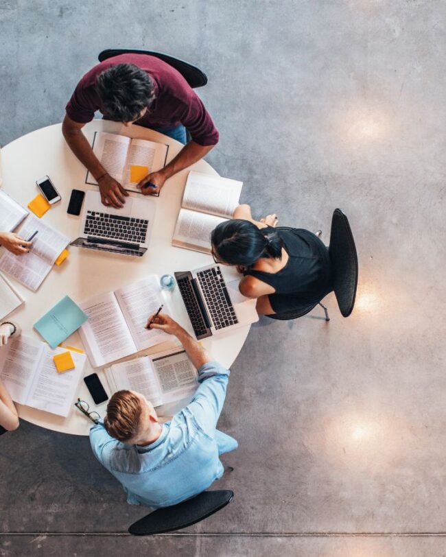 Students studying around a shared table