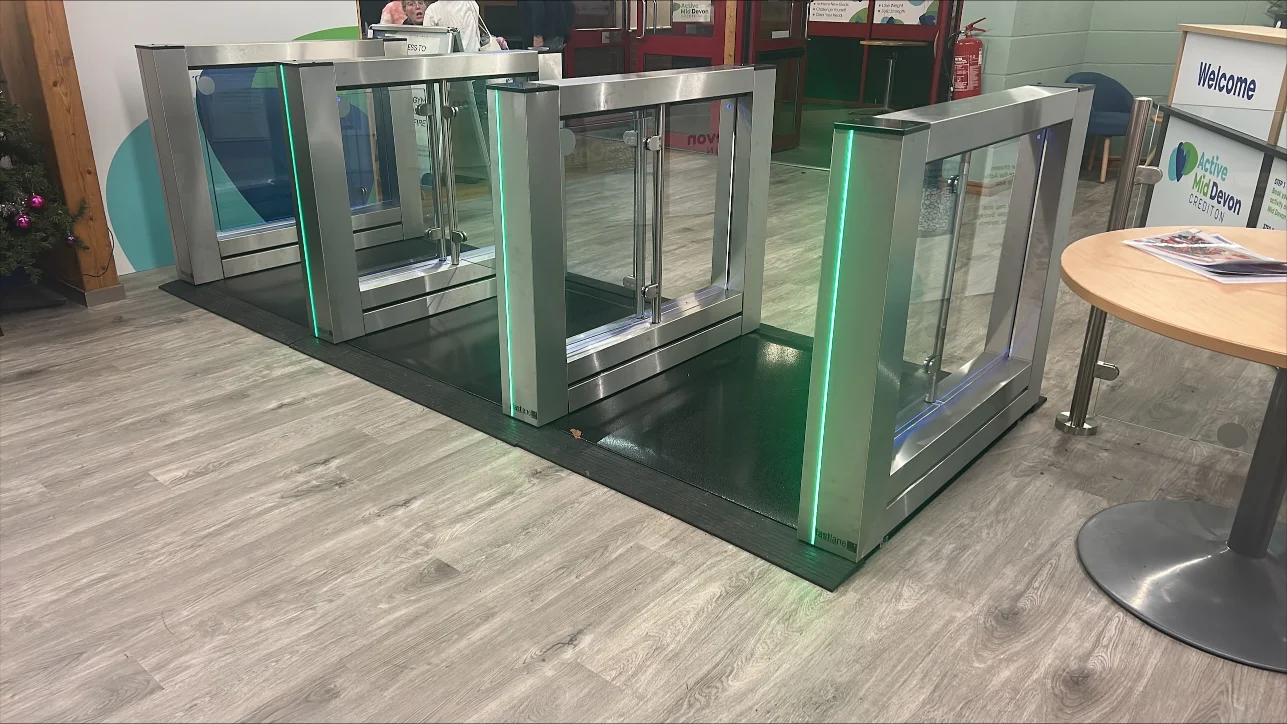 Access control gates at Active Mid Devon Crediton gym.